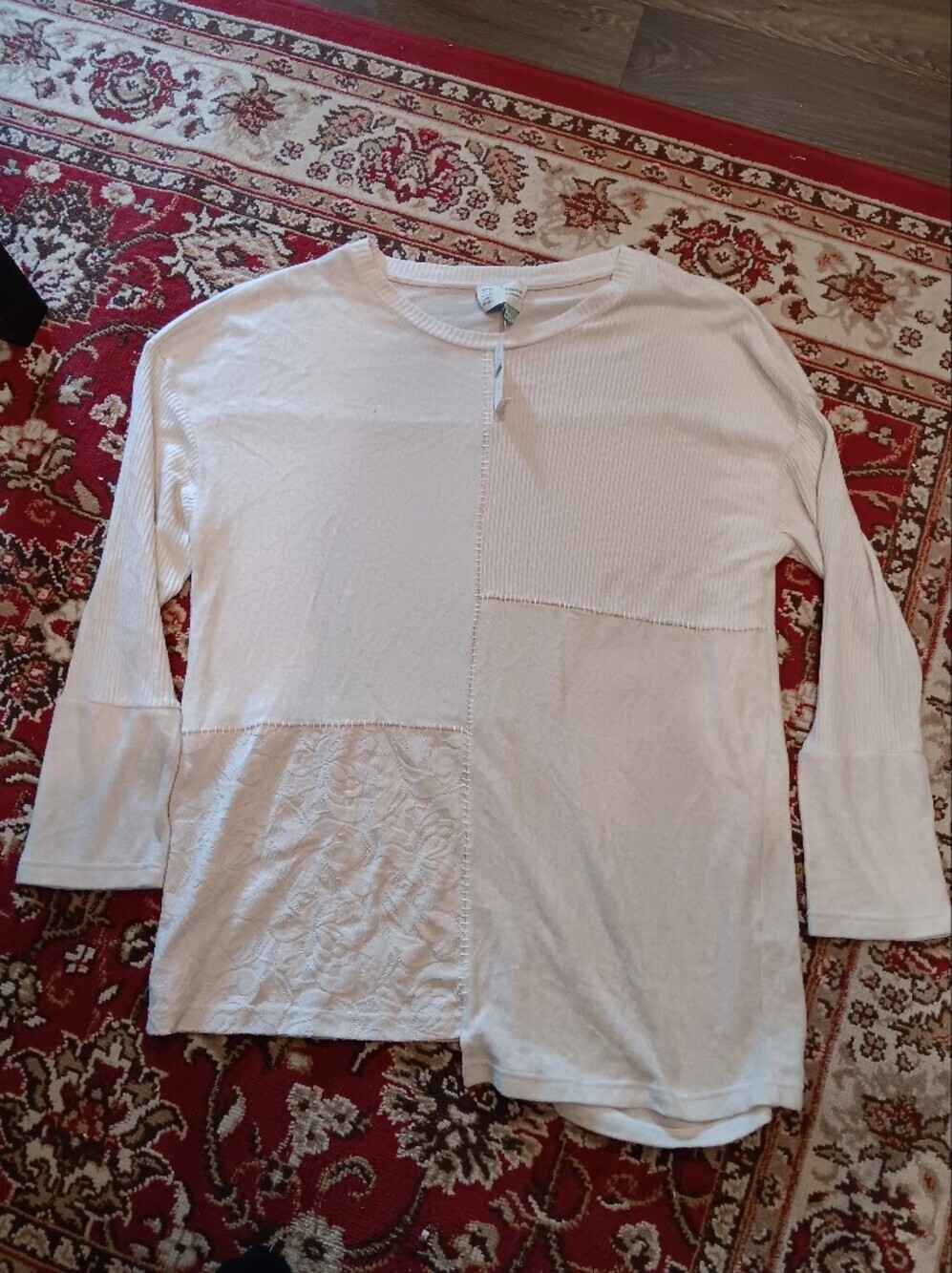 Anthropologie Cream Patchwork Long Sleeve Sweater